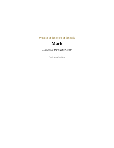 Title page of Darby's Synopsis on Mark
